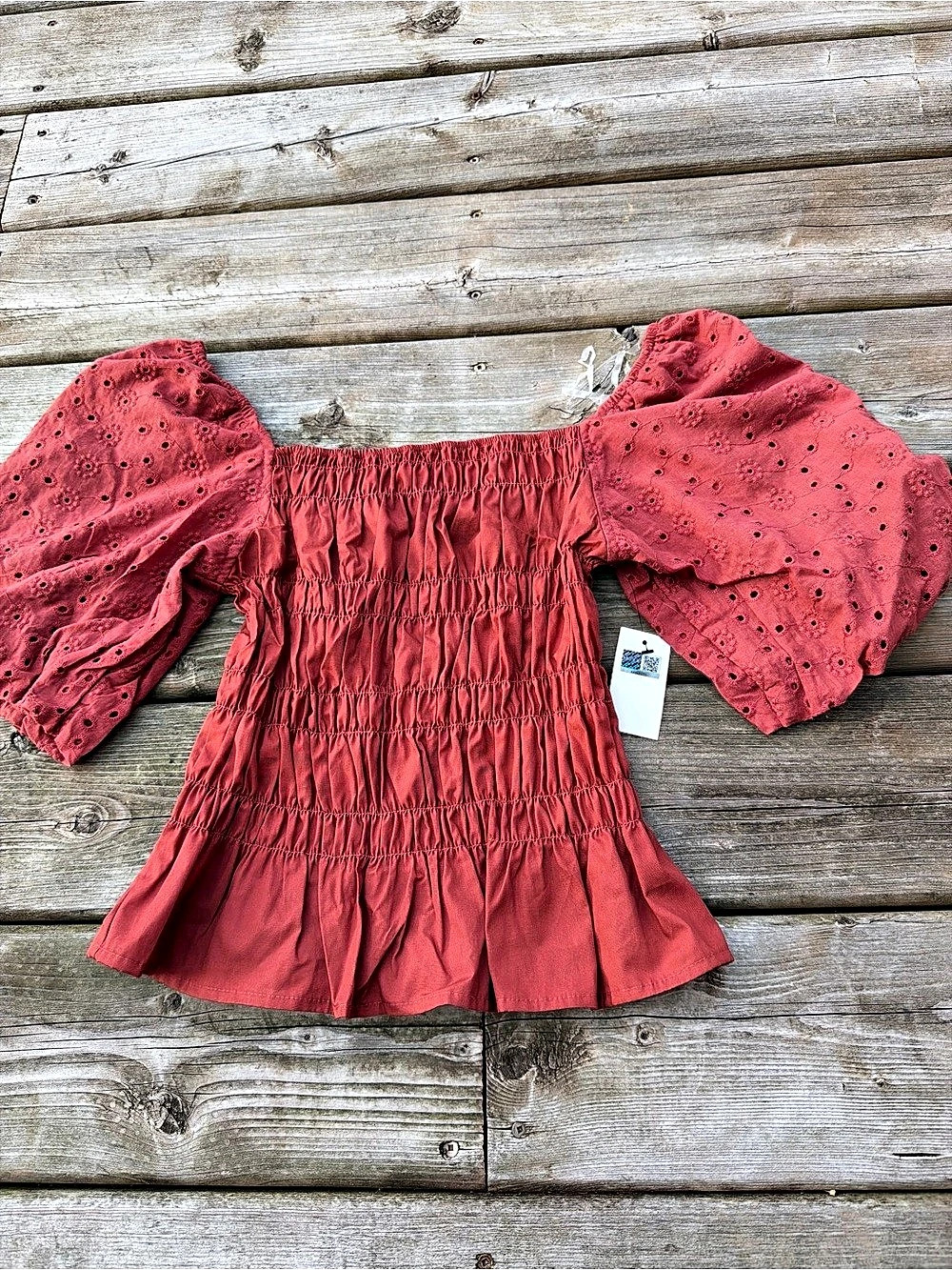MEXX Pink Eyelet Puff Sleeve Peplum Top Size S like new